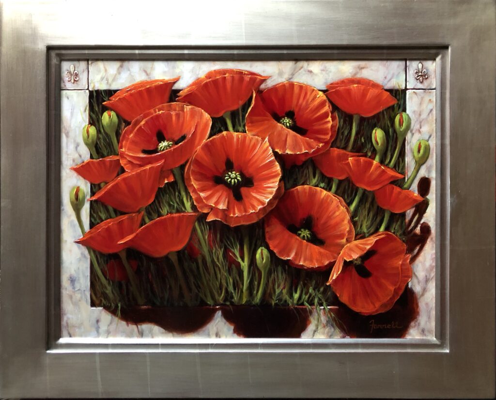 Red Poppies through Italian Marble