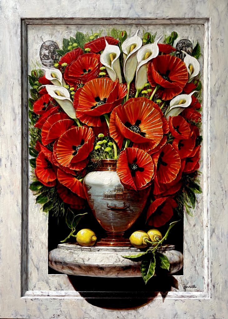 Italian Red Poppies over Venetian Gondola 43x31 Copper